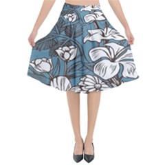 Star Flower Grey Blue Beauty Sexy Flared Midi Skirt