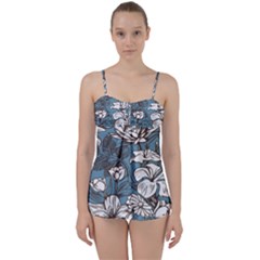 Star Flower Grey Blue Beauty Sexy Babydoll Tankini Set