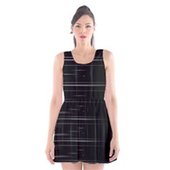 Stripes Black White Minimalist Line Scoop Neck Skater Dress by Mariart