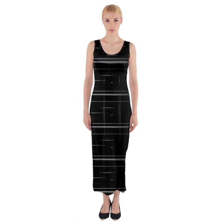 Stripes Black White Minimalist Line Fitted Maxi Dress