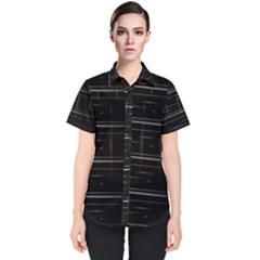 Stripes Black White Minimalist Line Women s Short Sleeve Shirt