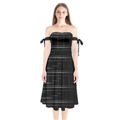 Stripes Black White Minimalist Line Shoulder Tie Bardot Midi Dress by Mariart