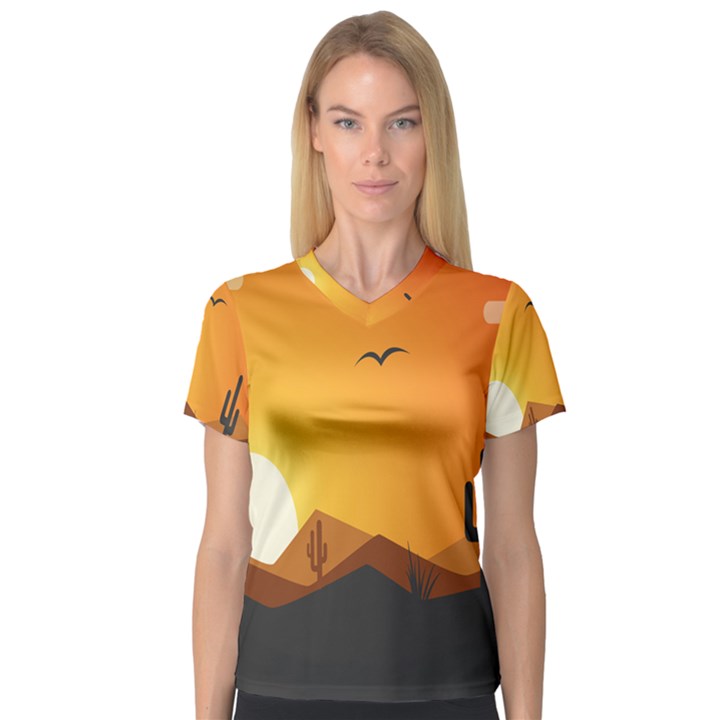 Sunset Natural Sky V-Neck Sport Mesh Tee