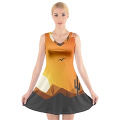 Sunset Natural Sky V-neck Sleeveless Skater Dress