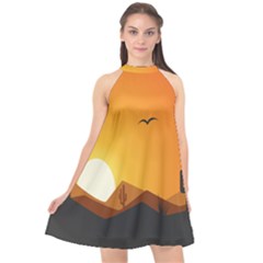 Sunset Natural Sky Halter Neckline Chiffon Dress  by Mariart