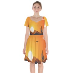 Sunset Natural Sky Short Sleeve Bardot Dress by Mariart