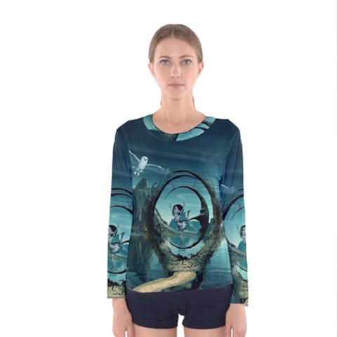 Cute Fairy Dancing On The Moon Women s Long Sleeve Tee by FantasyWorld7