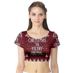 Ugly Christmas Sweater Short Sleeve Crop Top by Valentinaart