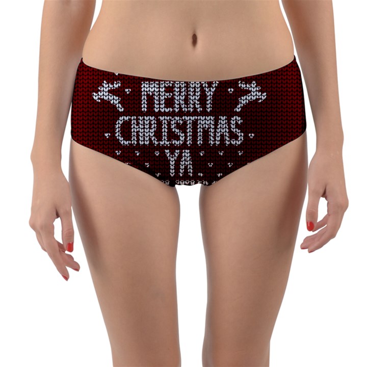 Ugly Christmas Sweater Reversible Mid-Waist Bikini Bottoms