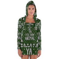 Ugly Christmas Sweater Long Sleeve Hooded T-shirt by Valentinaart