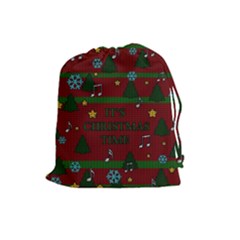 Ugly Christmas Sweater Drawstring Pouches (large)  by Valentinaart