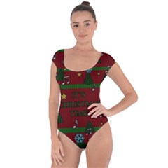 Ugly Christmas Sweater Short Sleeve Leotard  by Valentinaart