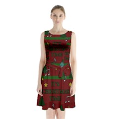 Ugly Christmas Sweater Sleeveless Waist Tie Chiffon Dress by Valentinaart