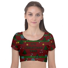 Ugly Christmas Sweater Velvet Crop Top by Valentinaart