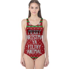 Ugly Christmas Sweater One Piece Swimsuit by Valentinaart