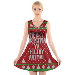 Ugly Christmas Sweater V-neck Sleeveless Skater Dress by Valentinaart