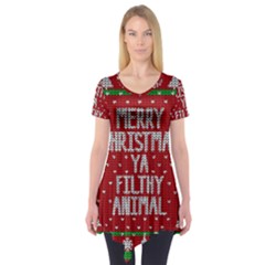 Ugly Christmas Sweater Short Sleeve Tunic  by Valentinaart