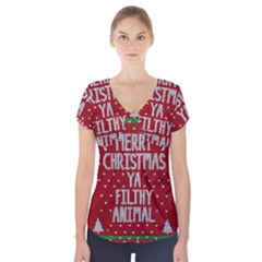 Ugly Christmas Sweater Short Sleeve Front Detail Top by Valentinaart