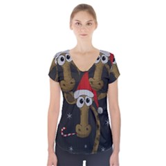 Christmas Giraffe  Short Sleeve Front Detail Top by Valentinaart