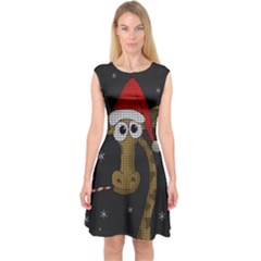 Christmas Giraffe  Capsleeve Midi Dress by Valentinaart