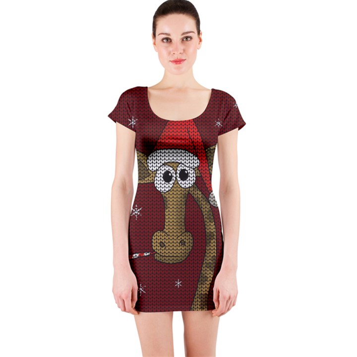 Christmas Giraffe  Short Sleeve Bodycon Dress