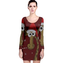 Christmas Giraffe  Long Sleeve Velvet Bodycon Dress