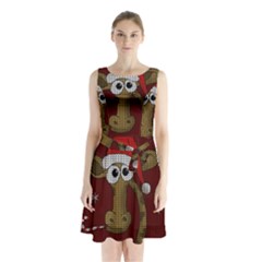 Christmas Giraffe  Sleeveless Waist Tie Chiffon Dress