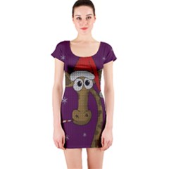 Christmas Giraffe  Short Sleeve Bodycon Dress by Valentinaart