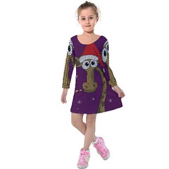 Christmas Giraffe  Kids  Long Sleeve Velvet Dress by Valentinaart