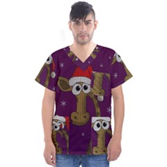 Christmas Giraffe  Men s V-neck Scrub Top