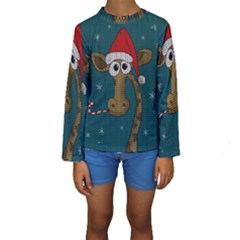 Christmas Giraffe  Kids  Long Sleeve Swimwear by Valentinaart