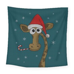 Christmas Giraffe  Square Tapestry (large) by Valentinaart