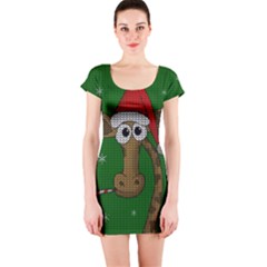 Christmas Giraffe  Short Sleeve Bodycon Dress by Valentinaart