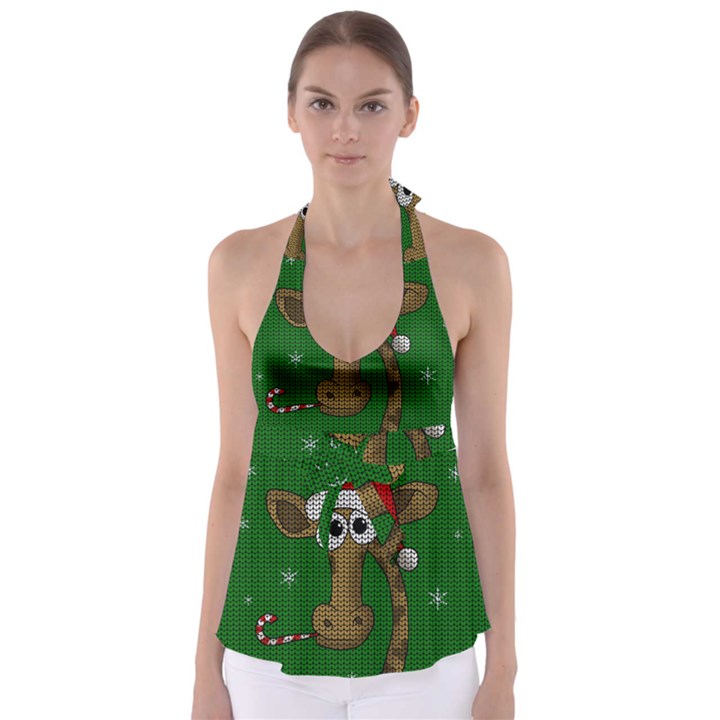 Christmas Giraffe  Babydoll Tankini Top