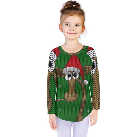 Christmas Giraffe  Kids  Long Sleeve Tee by Valentinaart