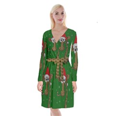 Christmas Giraffe  Long Sleeve Velvet Front Wrap Dress by Valentinaart