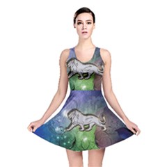 Wonderful Lion Silhouette On Dark Colorful Background Reversible Skater Dress by FantasyWorld7