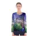 Wonderful Lion Silhouette On Dark Colorful Background Women s Long Sleeve Tee View1