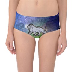 Wonderful Lion Silhouette On Dark Colorful Background Mid-waist Bikini Bottoms by FantasyWorld7