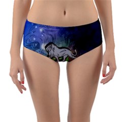 Wonderful Lion Silhouette On Dark Colorful Background Reversible Mid-waist Bikini Bottoms by FantasyWorld7