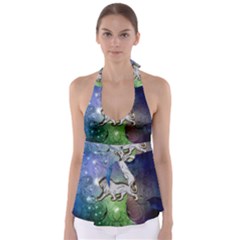 Wonderful Lion Silhouette On Dark Colorful Background Babydoll Tankini Top by FantasyWorld7