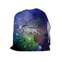 Wonderful Lion Silhouette On Dark Colorful Background Drawstring Pouches (extra Large) by FantasyWorld7