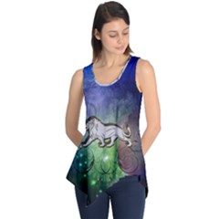 Wonderful Lion Silhouette On Dark Colorful Background Sleeveless Tunic by FantasyWorld7