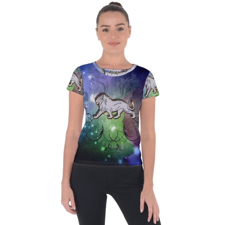 Wonderful Lion Silhouette On Dark Colorful Background Short Sleeve Sports Top 