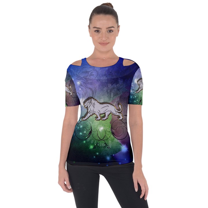 Wonderful Lion Silhouette On Dark Colorful Background Short Sleeve Top