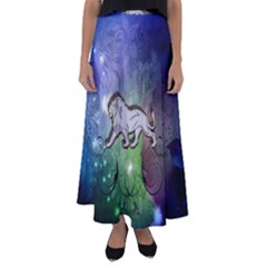 Wonderful Lion Silhouette On Dark Colorful Background Flared Maxi Skirt by FantasyWorld7