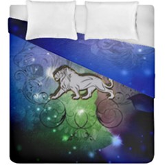 Wonderful Lion Silhouette On Dark Colorful Background Duvet Cover Double Side (king Size) by FantasyWorld7