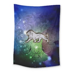 Wonderful Lion Silhouette On Dark Colorful Background Medium Tapestry by FantasyWorld7