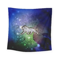 Wonderful Lion Silhouette On Dark Colorful Background Square Tapestry (small) by FantasyWorld7