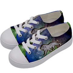 Wonderful Lion Silhouette On Dark Colorful Background Kids  Low Top Canvas Sneakers